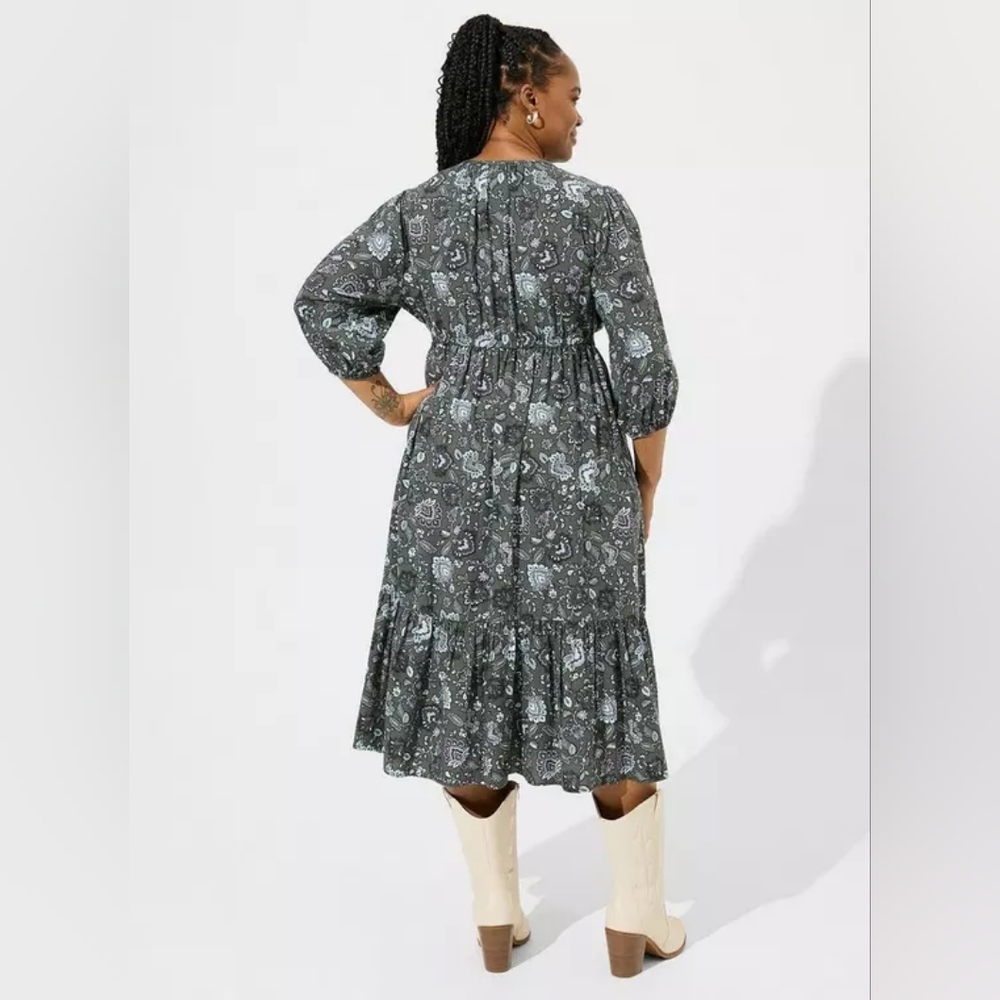 Torrid Tea Length Challis Front Tiered A-line Dress - Picture 3 of 5